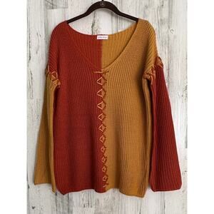 HWA Apparel Womens Medium Split Color Colorblock Sweater Orange Gold Fall